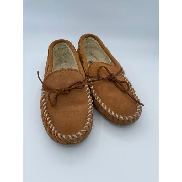 Minnetonka Mens Suede Moccasin Slippers Brown Faux Fur Lined Size 9 Heritage main image 9